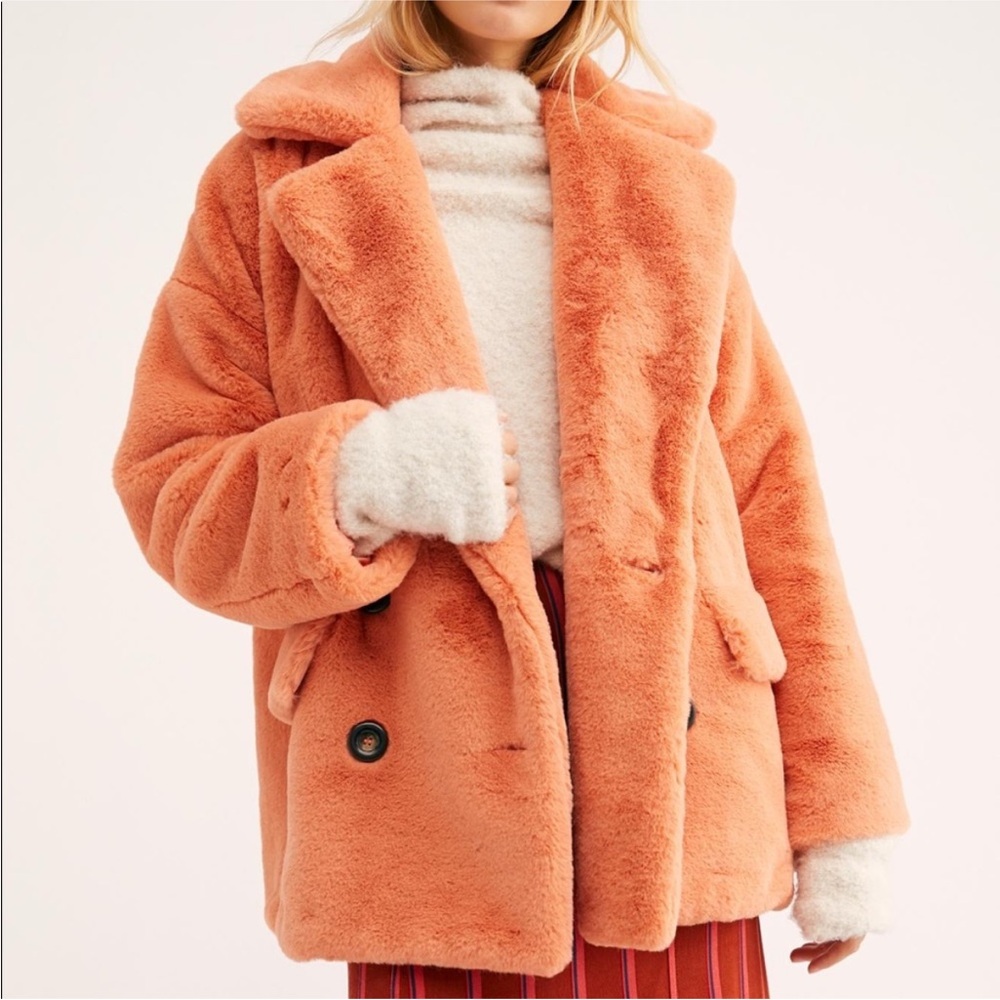 Free People Kate Faux Fur Jacket in Coral S